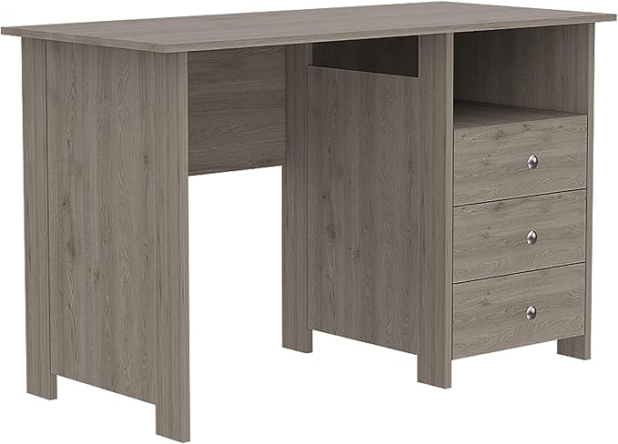 Compact Corner Desk | Open Shelf &amp 3 Drawers | Light Gray | Home Office | Workstation
