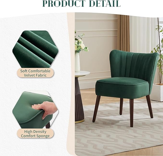 Garvee Modern Soft Accent Chair for Living Room - Armless Mid-Century Lounge Seating - Plain Wood Legs 300lb Capacity Comfortable Upholstery - Stylish Furniture for Bedroom or Office Green