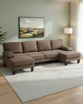 Karl home 110 Sectional Couches for Living Room U-Shape Sofa with Chenille Upholstery 4 Seat Sofa Set with Double Chaises &amp Wood Grain Legs for Apartment Brown