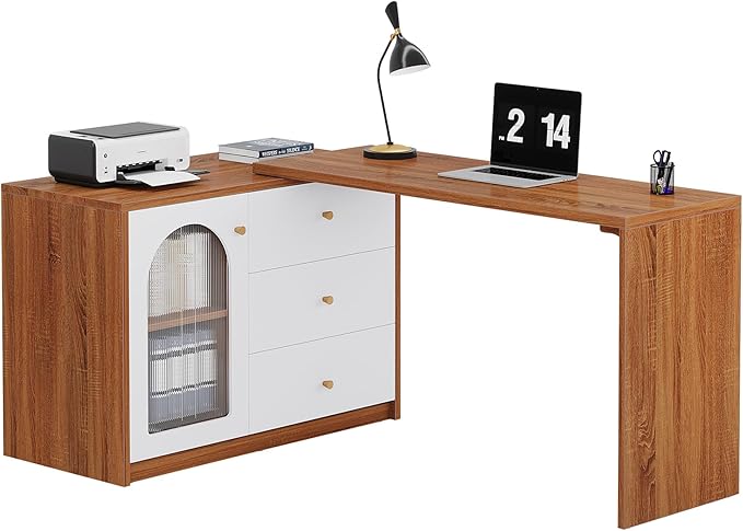 Tribesigns L Shaped Computer Desk with Drawers Modern Corner Home Office Desk with Reversible Storage Cabinet Long Study Writing Desk Workstation for Home Office Rustic Brown
