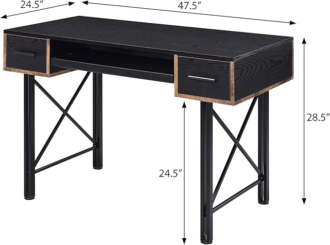 Home Office Desk Black Computer Desk with Keyboard TrayWood+Metal