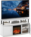 Furinno Jensen TV Stand Entertainment Center TV Console for TV up to 55 Inch with Fireplace and Open Shelf Storage Cabinet for Living Room Bedroom Plain White