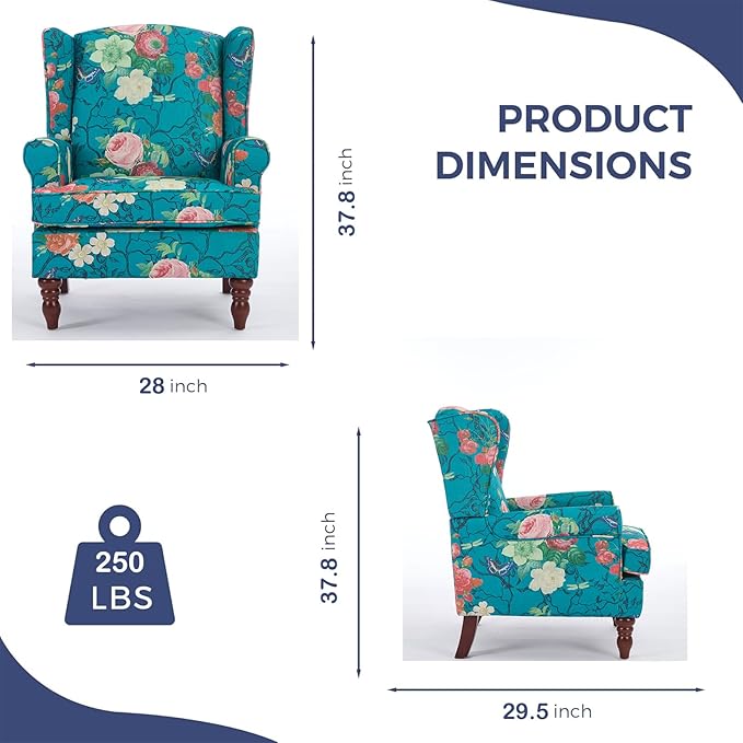 Chifee &amp Vingol Wingback Chair High Back Armchair Upholstered Living Room Chairs Comfy Single Sofa ChairCyan