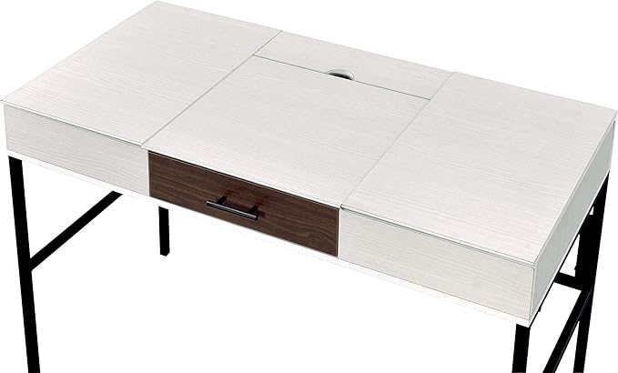 Natural &amp Black Writing Desk with USB Port - Contemporary Home Office Design