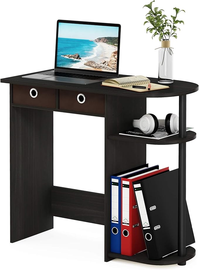 Furinno GO GREEN Desk 31.5 Wide Gaming Desk with 2 Side Shelves and Storage Bins Computer Desk Office Desk for Home Office Study Room Dorm Bedroom Espresso