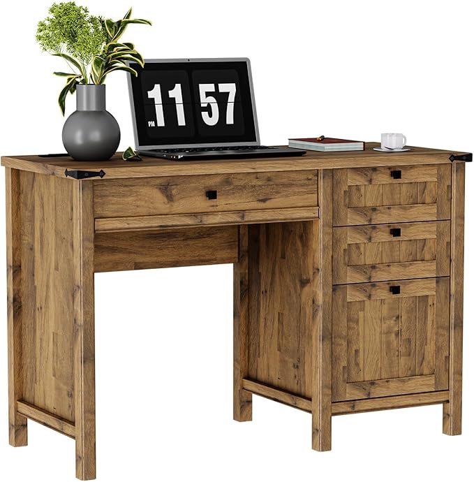 Farmhouse Executive Desk 45 inch Computer Desk with 4 Drawers Smart Charging Station Home Office &amp Study Room Essential for Remote Workers Professionals &amp Students.Vintage