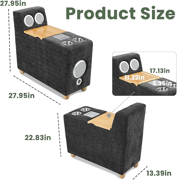 Brelice Modular Sofa Console with Wireless Charging &amp Bluetooth Speaker - All-in-One Armrest Organizer with Wired Charging Storage Tray Volume Control for Sectional Couch Living Room
