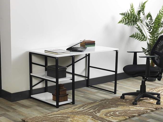 Sage Black Metal e 47 Wooden Top 2 Shelves Writing and Computer Desk for Home Office White