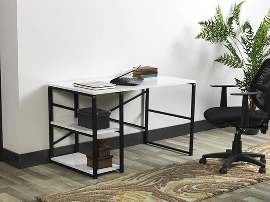 Sage Black Metal e 47 Wooden Top 2 Shelves Writing and Computer Desk for Home Office White
