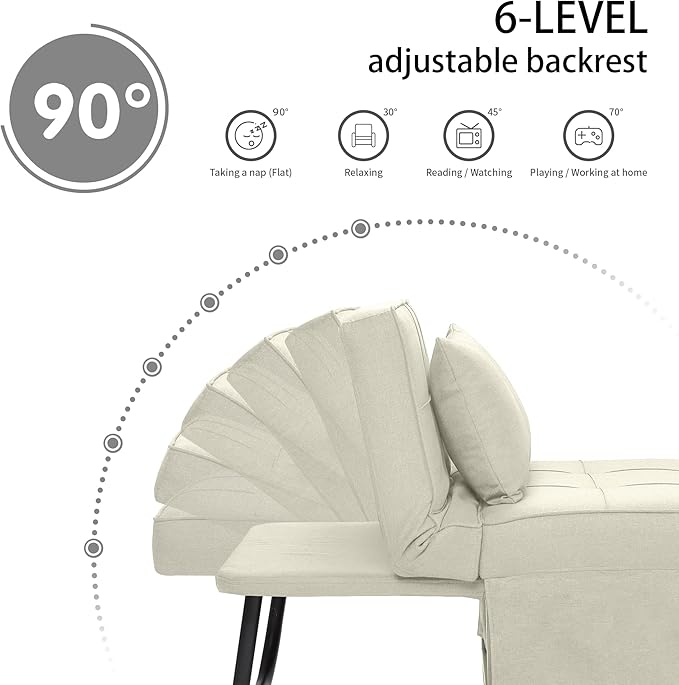 BIGSYY Sofa Bed Set of 4 in 1 Multi-Function Folding Ottoman Breathable Linen Couch Bed with Adjustable Backrest Modern Convertible Chair for Living Room Apartment Office White