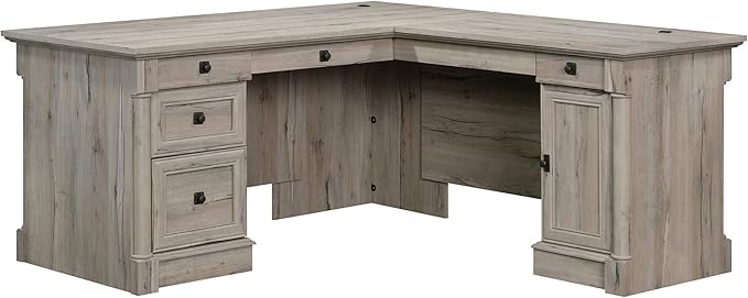 Sauder Palladia L Shaped Desk with Drawers Office Desk with File Cabinet Storage Cable Management Keyboard Tray in Split Oak finish