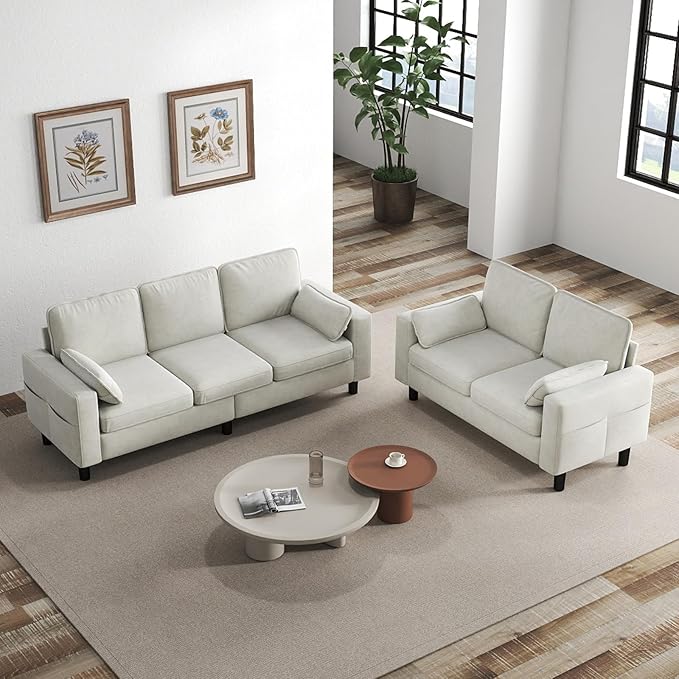 kinbor Big Comfy Modular Sectional Sofa with Memory Foam - Oversized Living Room Couch in Creamy White 2 Pieces Modern Upholstered Couches with Deep Seat