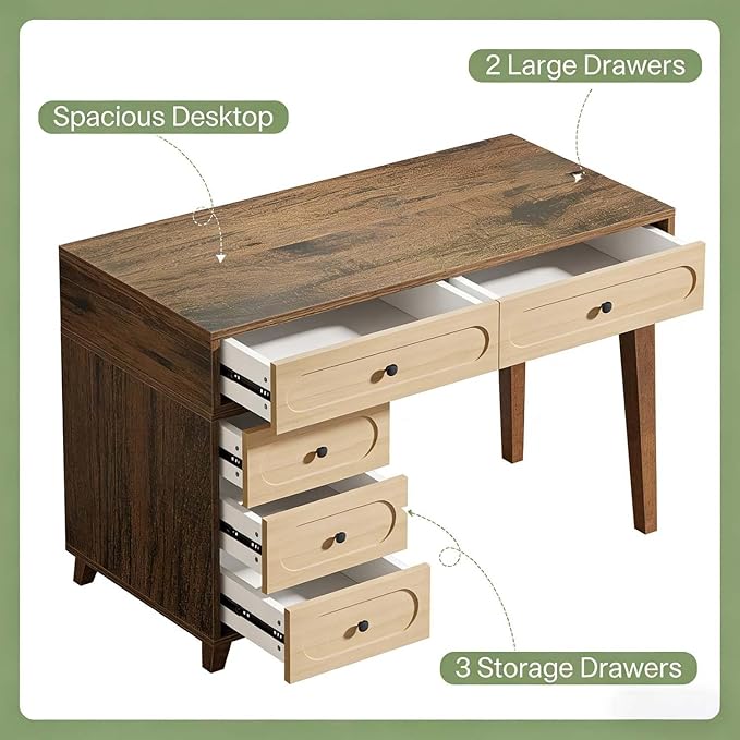 Computer Desk with Adjustable Position Drawers Gaming Desk with Storage Compact Home Office Desks Vanity Desks Without Mirror for Bedroom/Study Writing (Brown)
