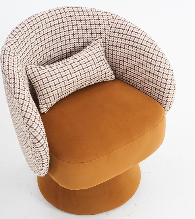 Swivel Accent Chair Swivel Barrel Chair with Pillow 360 Degree Swivel Armchair Round Club Chair for Living Room Bedroom Office Lounge (Coffee+Velvet)