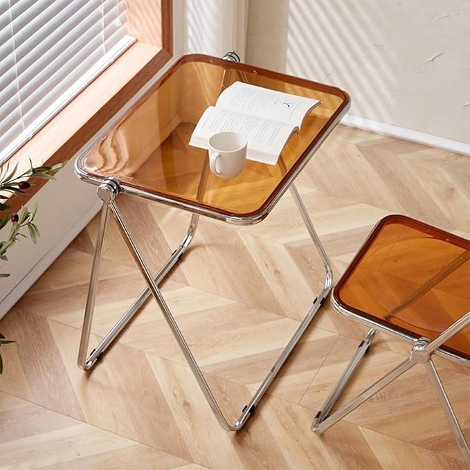Clear Acrylic Foldable Table Small Folding Table for Snack Dinner on Couch Desk for Home