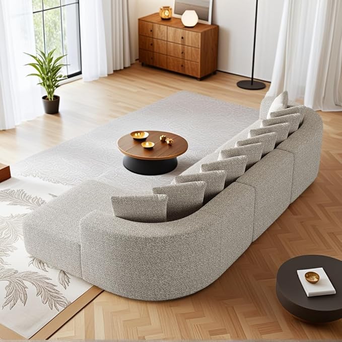 KEIKI 131.1 Curved Sectional Sofa Set Oversized Cloud Couch with 10 Pillows Deep Seat Right Facing Sofa for Living Room Guest Bedroom No Assembly Required Light Khaki