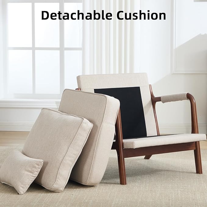 CANMOV Accent Chairs Set of 2 Mid Century Modern Chair with Extra Side Storage Pocket Upholstered Reading Armchair with Waist Cushion Accent Chair for Living Room Bedroom Easy Assembly Beige