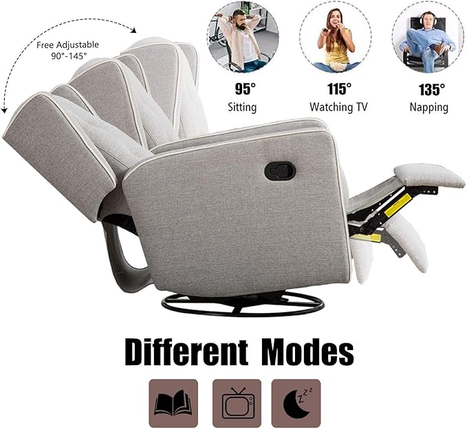CANMOV Swivel Rocker Recliner Chair Set of 2 Nursery Glider Chair Nursery Rocking Chairs Manual Reclining Chair Grey