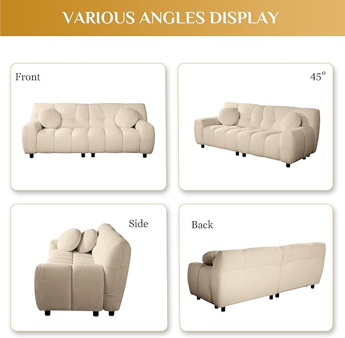 Modern Boucle Sofa Couch Comfy Deep Seat Teddy Cloud Couch 72.8 Upholstered Cozy Sherpa 2 Seater Couches with Pillows Oversized Loveseat Sofa for Living Room Apartment Light Brown