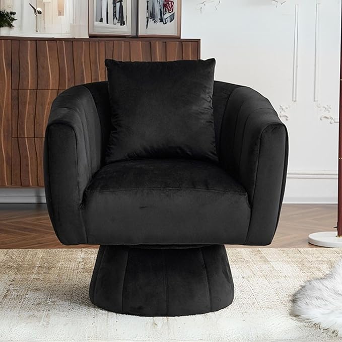 360°Swivel Accent ChairModern Velvet Barrel Accent Chair with Fluffy CushionsComfy Wide UpholsteredAccent Chairs for Home Sofa Living Room/Bedroom/Lounge