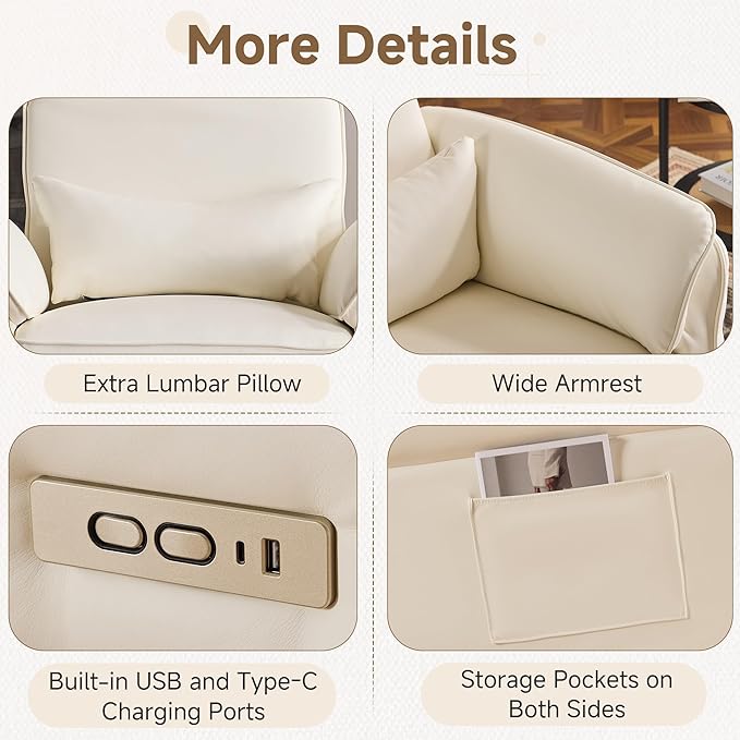 MELLCOM Power Recliner Rocking Chair Nursery Gliders with Adjustable Armrests and Headrest Swivel Electric Glider Reclining Nursing Chair with Storage Bags and USB Port FSC Certified(Beige Leather)