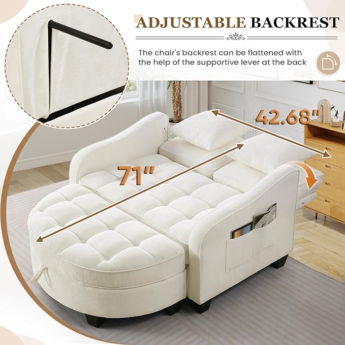 Oversized Chair and A Half Chenille Tufting Accent Cozy Reading Sofa Chair with Storage Ottoman Upholstered Loveseat Chaise Lounge Sofa with Adjustable Back for Living Room Office Sunroom Beige