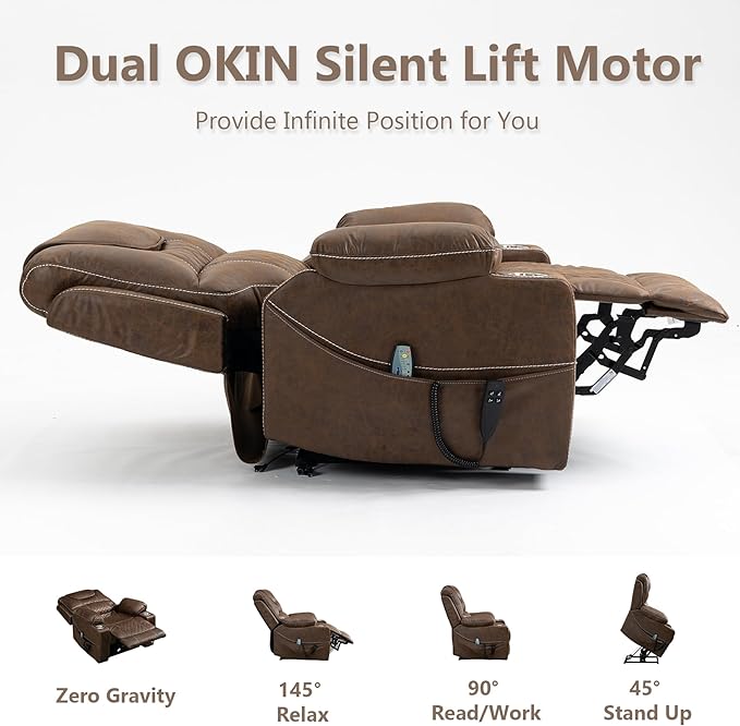Oversized Power Lift Recliner Chair for Big and Tall 400 LBS Dual Motor Electric Recliner with Heat &amp Massage Zero Gravity Leather Sofa Chair for Living Room Home Theater Coffee Brown
