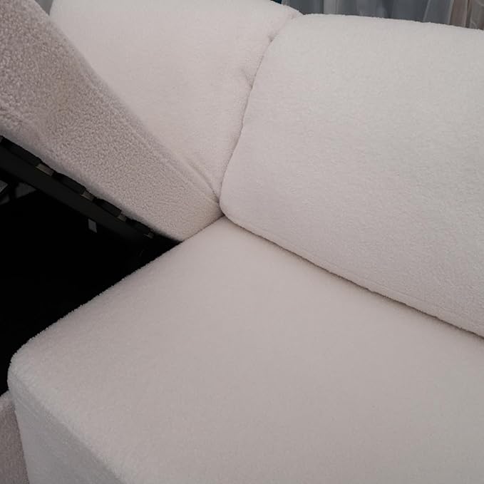Tbfit 83'' 3 in 1 Sleeper Sofa Couch with USB &amp Storage Chaise Sherpa Sofa Bed with Pull Out Bed Convertible Sleeper Sofas for Living Room Small Spaces White