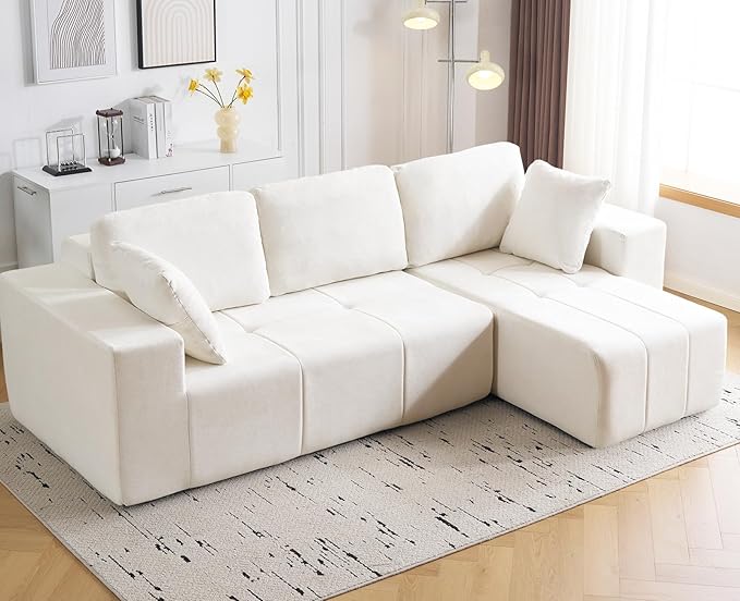 105 Cloud Modular Sectional CouchChenille Boneless Couches with Deep SeatUpholstered L-Shape Sofa with Chaise Sectional Couch for Living Room No Assembly Required (Beige Right Facing Chaise)