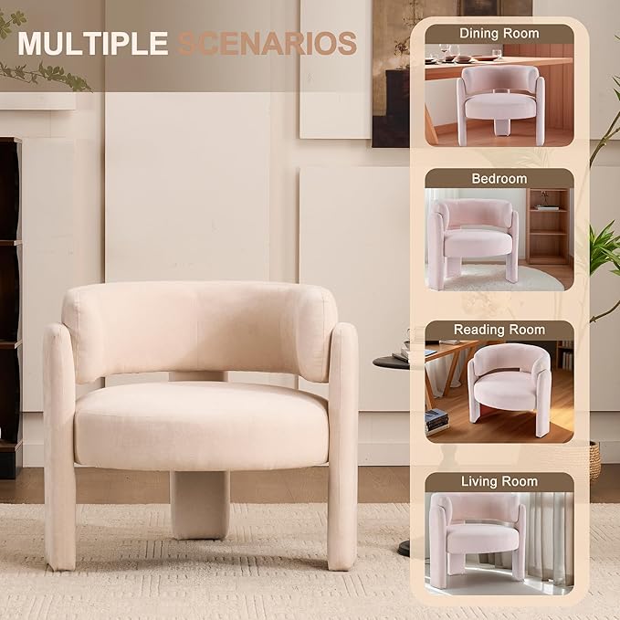 Modern Accent Barrel ChairMid Century Single Armchair with Curved Backrest Upholstered Side Reading Chair with 3 Legs Comfy Sherpa Chair for Bedroom Home Office Living Room (WhiteSet of 2)