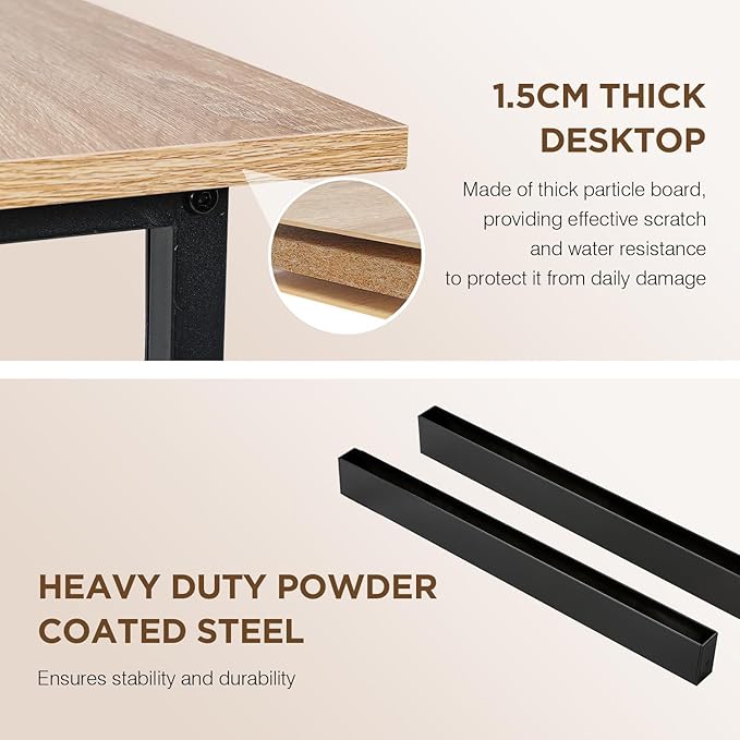 47 Inch Computer Desk Large Wood Office Writing Table With Metal Frame &amp Adjustable Feet Modern Simple PC Desk for Bedroom Home Office Nature