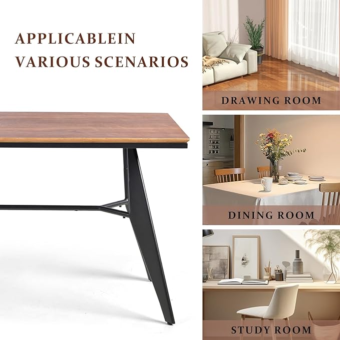 Modern Industrial Table with Heavy-Duty Steel Frame 47.3 x 23.6 Rectangular Tabletop Walnut Oak Finish Home Office Computer Desk Workstation Writing Desk Minimalist for Small Spaces