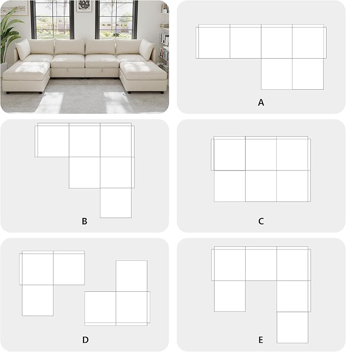 129” Modular Sectional Sofa Convertible 6 Person U Shaped Couch with Storage 2 Removable Ottomans &amp Deep Seats Memory Foam Comfy Modular Couch for Living Room (Beige 6 Seat)