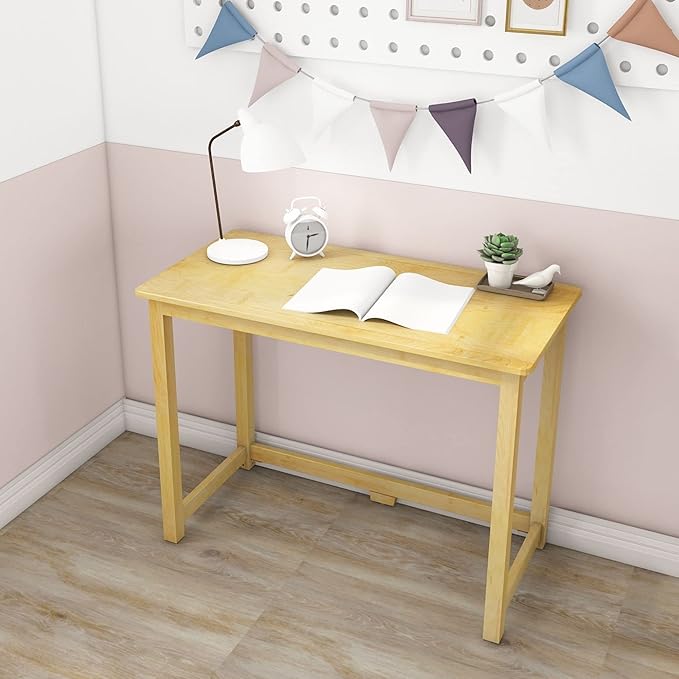 Max &amp Lily Solid Wood Desk 40 Inches Natural