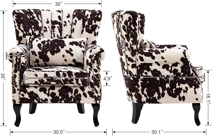 chairus Mid-Century Modern Accent Chair Comfy Single Sofa Chair Channel Back Armchair with Small Pillow for Living Roon Bedroom Club - Velvet Cow