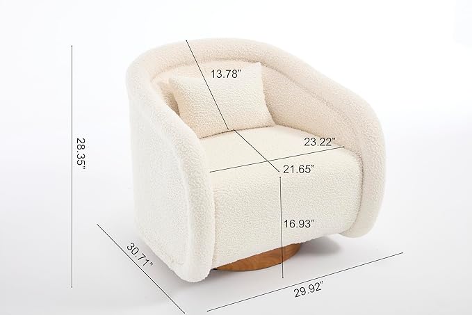 KEIKI 360° Swivel Accent Barrel Chair Soft Teddy Upholstered Single Sofa Comfortable Foam Cushion Sturdy Wooden Frame Stylish for Living Room Bedroom Office – White