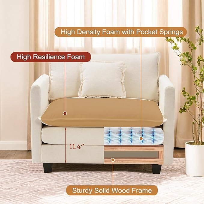 Furniliving Oversized Accent Chair with Ottoman Luxury Chenille Single Sofa Upholstered Deep Seat Chaise Lounge with Pillows for Living Room Bedroom Apartment Beige