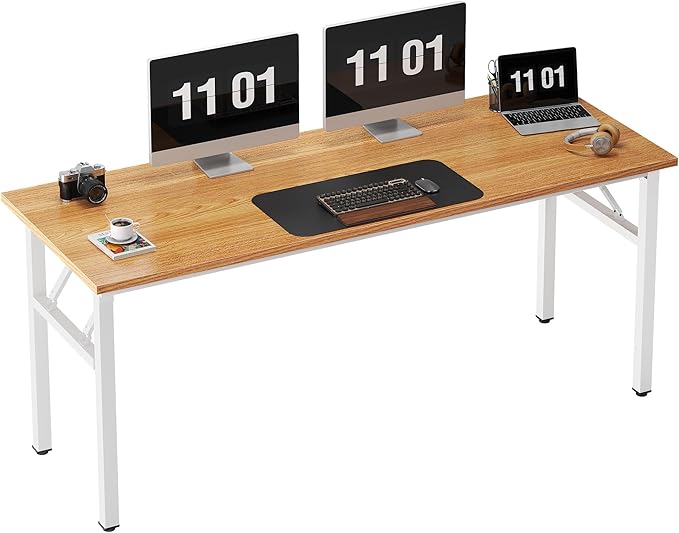 Need Computer Desk Office Desk 62 inches Folding Table with BIFMA Certification Conference Table WorkstationTeak White