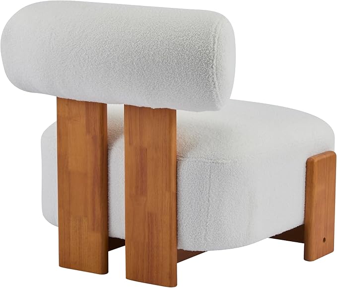 Merax 27.25 Modern Boucle Accent Chair with Solid Wood Frame and Rolled Backrest Soft &amp Durable Boucle Upholstery Lounge Chair for Living Room Bedroom or Office Natural+Beige