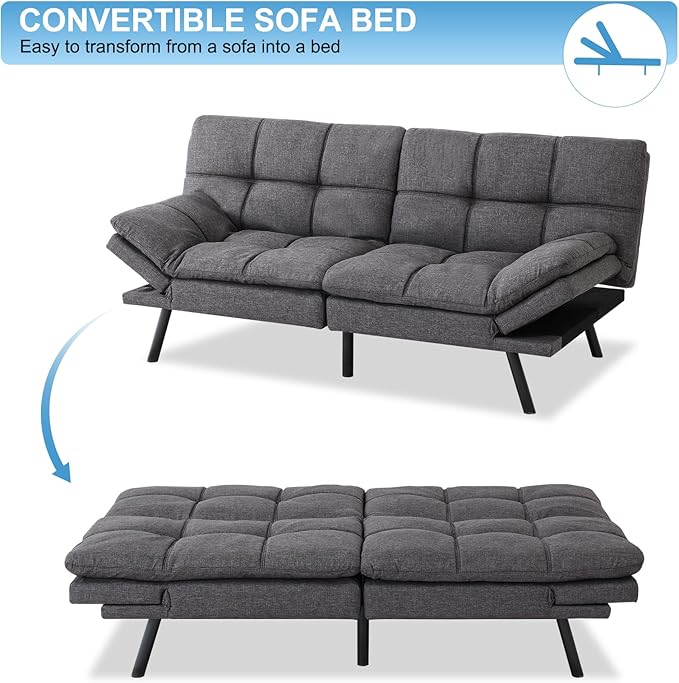 MUUEGM Futon Sofa Bed Couch Sofa Memory Foam Futon Sleeper Sofa Loveseat Convertible Couch Bed for Small Compact Spaces Apartment Dark Grey.