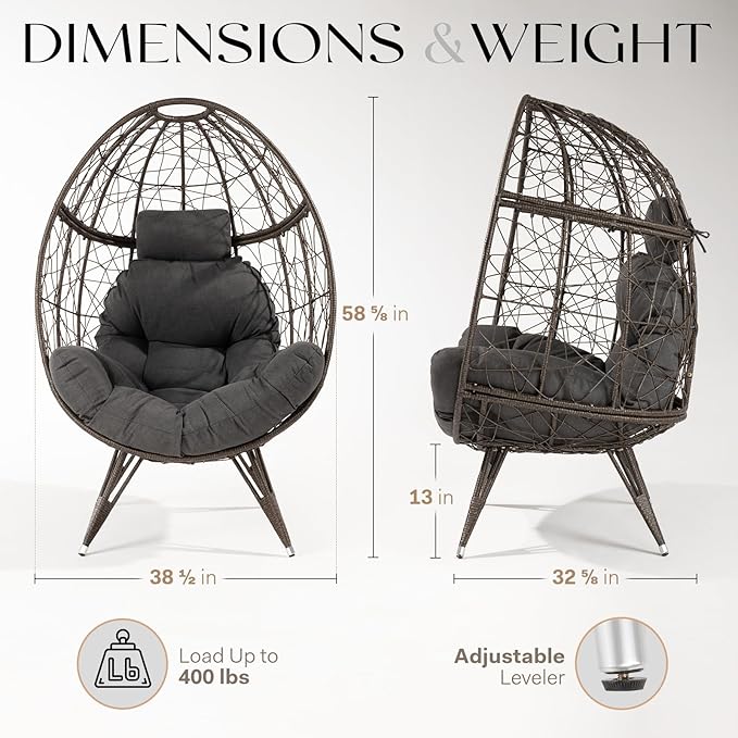 Bme Heavy Duty 400 lbs Capacity Wicker Egg Chairs for Outside &amp Indoor Premium Soft Thick Olefin Fabric Cushion &amp UV 2000 Hours Material Teardrop Design Durable Against Water Weather
