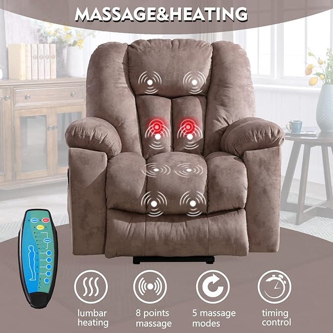 CANMOV Power Lift Recliner Chair with Massage and Heat for Elderly Overstuffed Wide Recliners Heavy Duty and Safety Motion Reclining Mechanism with USB Ports 2 Concealed Cup Holders Apricot