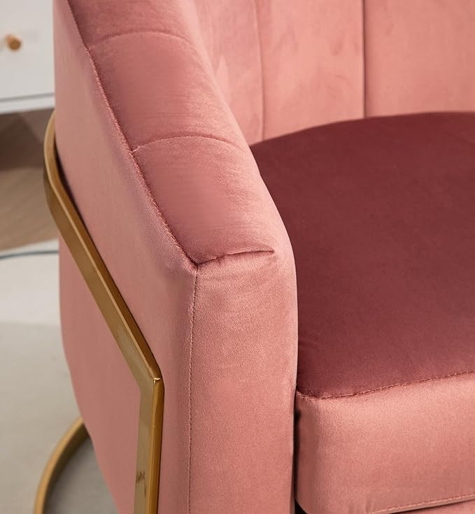 Velvet Modern Accent Armchair - Luxury Gold Frame | Versatile Seating for Living Room Bedroom Office Rose