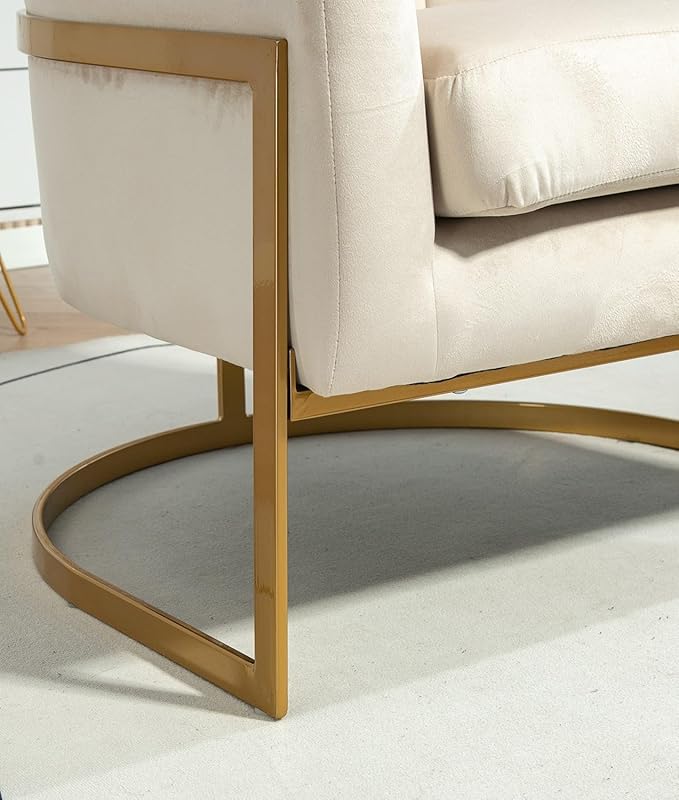 Velvet Modern Accent Armchair - Luxury Gold Frame | Versatile Seating for Living Room Bedroom Office Beige