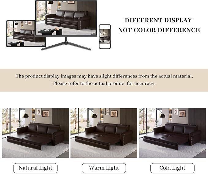 Faux Leather Sleeper Sofa Couch with Pullout Bed 93.7 King Size Sleeper Sofa Bed 3 in 1 Convertible Sofa Bed with Nailhead Trim &amp Rolled Arm for Living Room Office