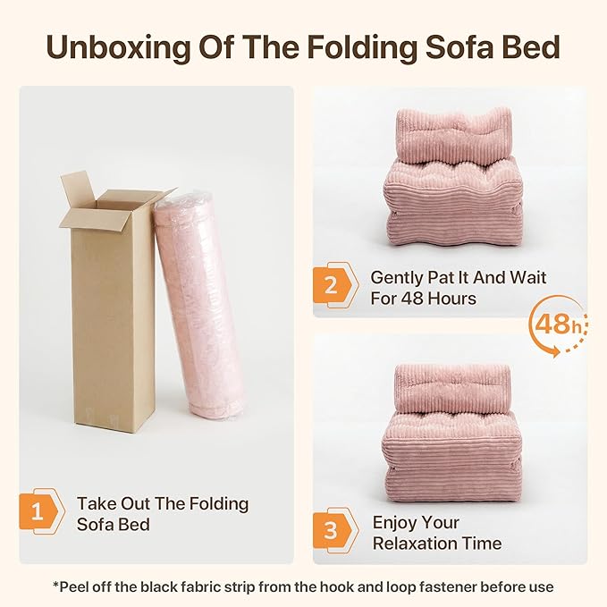 Claiks Folding Sofa Bed Boneless Chair with Pillow Sleeper Sofa with Back Support Sleeper Chair Portable Fold Out Chair Bed Comfy Foldable Mattress for Living Room Pink Single