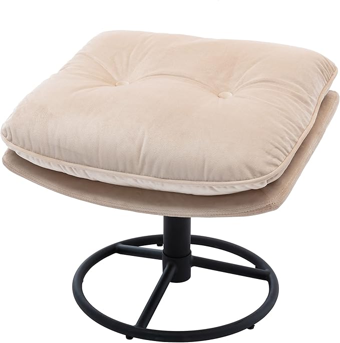 Accent Chair TV Chair Living Room Chair with Ottoman Modern Velvet Lounge Chair with Ottoman Set with Metal Legs Swivel Leisure Chair for ClubHome Office (Beige/TV@)