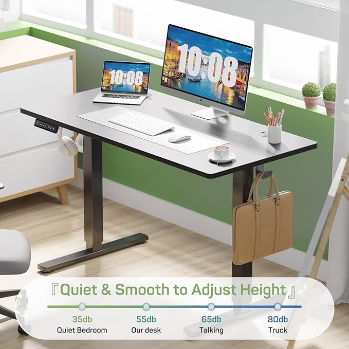Electric Height Adjustable Standing Desk 48x24 Inches Ergonomic Sit-to-Stand Rising Computer Table for Home Office