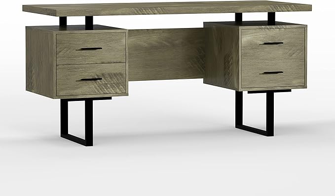 60'' Mariposa Home Office Computer Desk - Rustic Dark Taupe Top Rustic Dark Taupe Body Black Metal Black Hardware