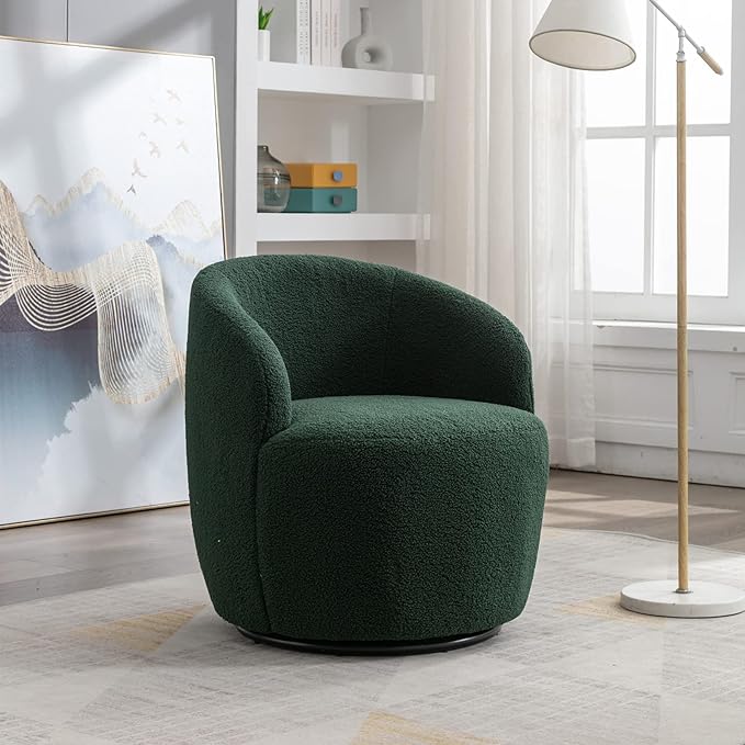 Homtique Small Swivel Barrel ChairComfy Round Club Chairs for Living Room Bedroom360 Degree Swivel Single Sofa Lounge Accent Chair Boucle Armchair for ApartmentHotel (Teddy-Green)